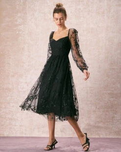 The Black Sweetheart Neck Mesh Midi Dress -Outlet Dress Mix Up Store the black sweetheart neck mesh midi dress dresses nrviyd