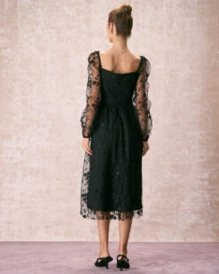 The Black Sweetheart Neck Mesh Midi Dress -Outlet Dress Mix Up Store the black sweetheart neck mesh midi dress dresses s8elsw