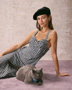 The Black Sweetheart Neck Plaid Midi Dress -Outlet Dress Mix Up Store the black sweetheart neck plaid midi dress dresses xpj224