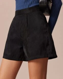 The Black High Waisted Textured Shorts -Outlet Dress Mix Up Store the black textured shorts bottoms c2tbix 227418