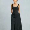 The Black U Neck Tie Back Sleeveless Maxi Dress