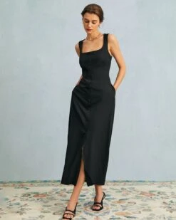 The Black U Neck Tie Back Sleeveless Maxi Dress -Outlet Dress Mix Up Store the black u neck tie back maxi dress dresses 70out5 499207