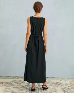 The Black U Neck Tie Back Sleeveless Maxi Dress -Outlet Dress Mix Up Store the black u neck tie back maxi dress dresses jeorn3 117493
