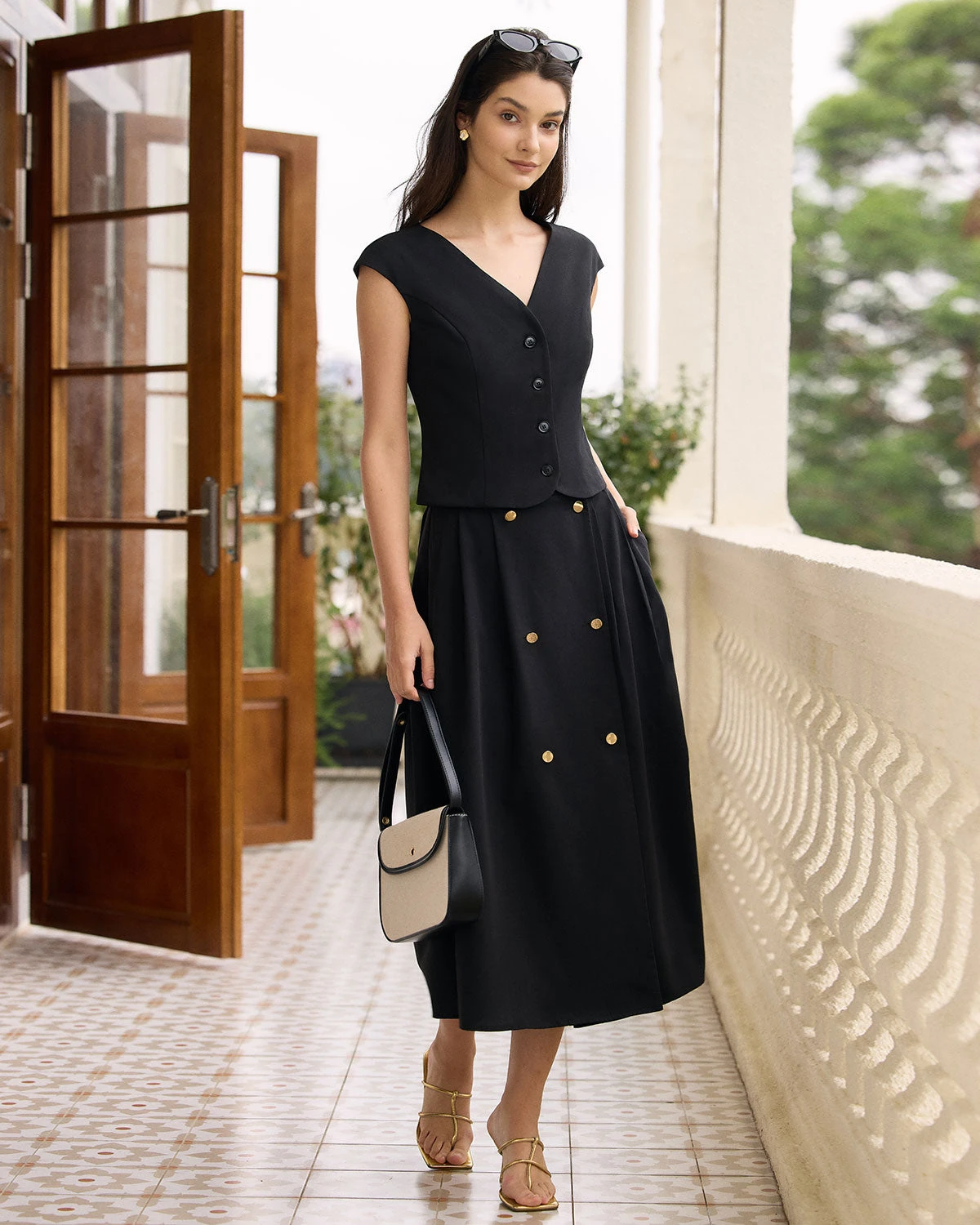 The Black V Neck Cap Sleeve Blouse 2 The Black V Neck Cap Sleeve Blouse - Image 2