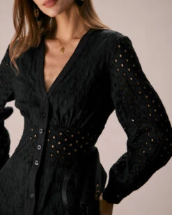 The Black V Neck Cutout Embroidery Midi Dress -Outlet Dress Mix Up Store the black v neck embroidery midi dress dresses yiymgs