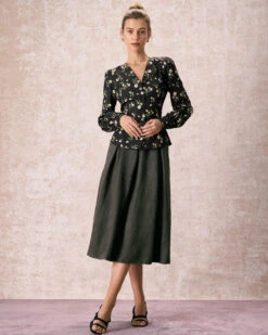 The Black V Neck Floral Long Sleeve Shirt -Outlet Dress Mix Up Store the black v neck floral button shirt tops fockfp