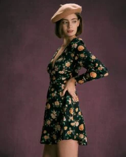 The Black V Neck Floral Pleated Mini Dress -Outlet Dress Mix Up Store the black v neck floral pleated mini dress dresses jfa3k7