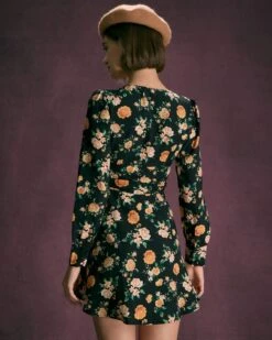 The Black V Neck Floral Pleated Mini Dress -Outlet Dress Mix Up Store the black v neck floral pleated mini dress dresses kicsgw