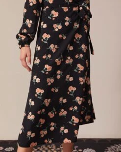 The Black V Neck Floral Wrap Midi Dress -Outlet Dress Mix Up Store the black v neck floral wrap dress dresses b9yw75 846534