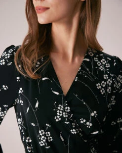 The Black V Neck Wrap Floral Midi Dress -Outlet Dress Mix Up Store the black v neck floral wrap midi dress dresses 3038ui