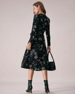 The Black V Neck Wrap Floral Midi Dress -Outlet Dress Mix Up Store the black v neck floral wrap midi dress dresses cchrwc