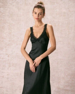 The Black V Neck Lace Jacquard Maxi Dress -Outlet Dress Mix Up Store the black v neck lace jacquard maxi dress dresses iylgek