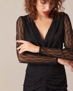 The Black V Neck Sheer Sleeve Lace Midi Dress -Outlet Dress Mix Up Store the black v neck lace midi dress dresses ljopdt