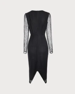 The Black V Neck Sheer Sleeve Lace Midi Dress -Outlet Dress Mix Up Store the black v neck lace midi dress dresses zuxhxv