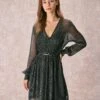 The Black V Neck Lurex Wrap Mini Dress