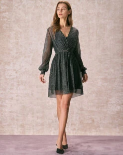 The Black V Neck Lurex Wrap Mini Dress -Outlet Dress Mix Up Store the black v neck lurex mini dress cami dress dresses iwlr6g