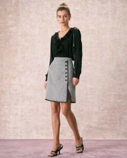 The Black V Neck Ruffle Long Sleeve Blouse -Outlet Dress Mix Up Store the black v neck pleated blouse tops df4ir4