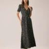 The Black V Neck Floral Puff Sleeve Maxi Dress