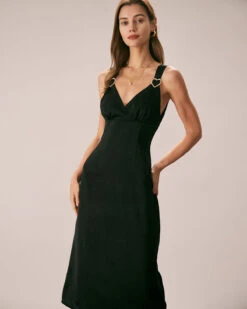 The Black V Neck Ruched Satin Midi Dress -Outlet Dress Mix Up Store the black v neck satin midi dress black dresses gz7dbq