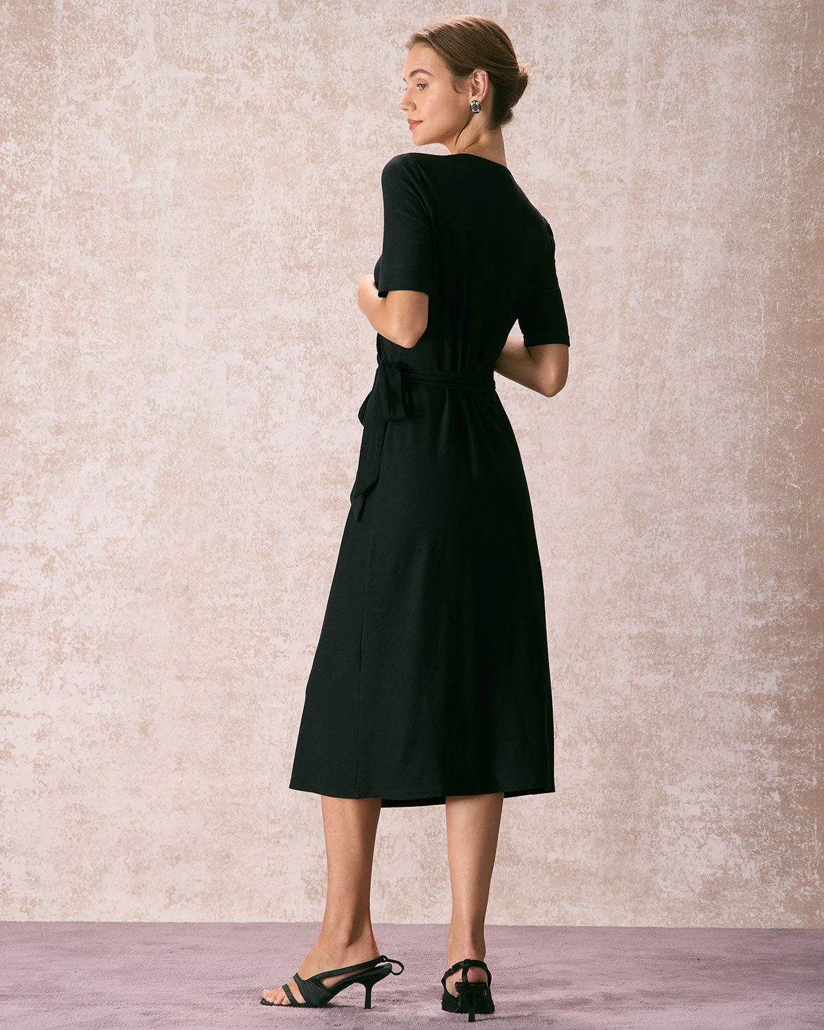 The Black V Neck Tie Waist Wrap Midi Dress 5 The Black V Neck Tie Waist Wrap Midi Dress - Image 5