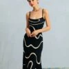 The Black Wave Mermaid Hem Knit Midi Dress