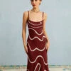 The Wine Red Wave Mermaid Knit Midi Dress