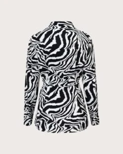 The Black Lapel Zebra Tie Waist Button Shirt -Outlet Dress Mix Up Store the black zebra tie waist shirt tops xmtljo 575429