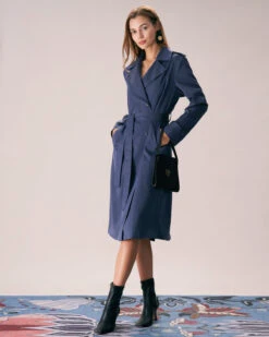 The Blue Lapel Double Breasted Pockets Coat -Outlet Dress Mix Up Store the blue double breasted solid coat outerwear eivgph