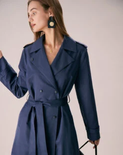 The Blue Lapel Double Breasted Pockets Coat -Outlet Dress Mix Up Store the blue double breasted solid coat outerwear gzpo1y