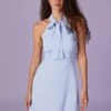 The Blue Halter Hollow Out Mini Dress