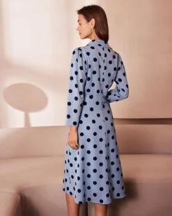 The Blue Lapel Polka Dot Button Midi Dress -Outlet Dress Mix Up Store the blue lapel polka dot midi dress dresses 9j7u3p 527230
