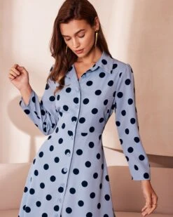 The Blue Lapel Polka Dot Button Midi Dress -Outlet Dress Mix Up Store the blue lapel polka dot midi dress dresses iyavcm 469789