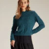 The Blue Mock Neck Wave Cut Pointelle Knit Top