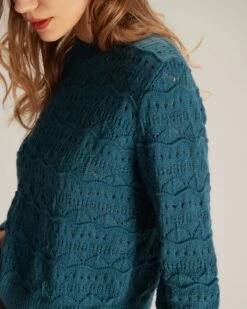 The Blue Mock Neck Wave Cut Pointelle Knit Top -Outlet Dress Mix Up Store the blue mock neck pointelle knit top tops hlcdn4