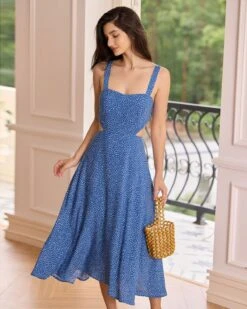 The Blue Polka Dot Cut-Out Midi Dress -Outlet Dress Mix Up Store the blue polka dot cut out midi dress blue dresses cmfvzu