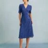 The Blue V Neck Polka Dot Wrap Midi Dress