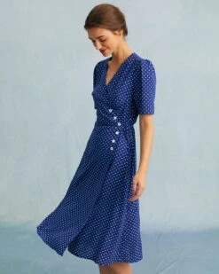 The Blue V Neck Polka Dot Wrap Midi Dress 12 The Blue V Neck Polka Dot Wrap Midi Dress -Outlet Dress Mix Up Store the blue polka dot wrap midi dress dresses fzxpiz 822103