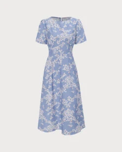 The Blue Round Neck Floral Midi Dress -Outlet Dress Mix Up Store the blue round neck floral midi dress blue dresses iswcmf