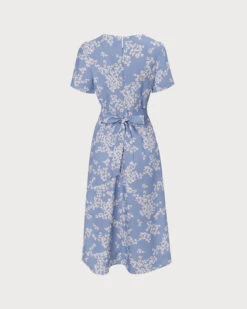The Blue Round Neck Floral Midi Dress -Outlet Dress Mix Up Store the blue round neck floral midi dress dresses xb6ukm