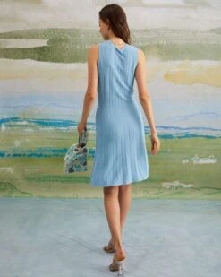 The Blue Round Neck Pointelle Knit Mini Dress -Outlet Dress Mix Up Store the blue round neck pointelle knit mini dress dresses mbumtr