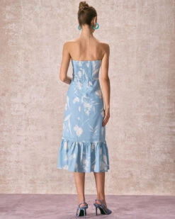 The Blue Ruffle Trim Strapless Floral Midi Dress 11 The Blue Ruffle Trim Strapless Floral Midi Dress -Outlet Dress Mix Up Store the blue strapless floral midi dress dresses rvxtai
