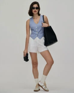 The Blue V-Neck Button Vest 10 The Blue V-Neck Button Vest -Outlet Dress Mix Up Store the blue v neck button vest tops de6wn3