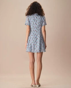 The Blue V Neck Frill Trim Floral Mini Dress -Outlet Dress Mix Up Store the blue v neck frill trim floral mini dress dresses uad0xy