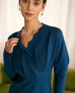 The Blue V Neck Scalloped Sweater Mini Dress -Outlet Dress Mix Up Store the blue v neck scalloped sweater dress dresses fuq5v7
