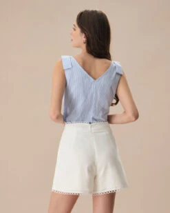 The Blue V Neck Striped Button Cotton Tank Top -Outlet Dress Mix Up Store the blue v neck striped button tank top tops vsmhz1