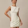 The Beige Boat Neck Back Bowknot Mini Dress