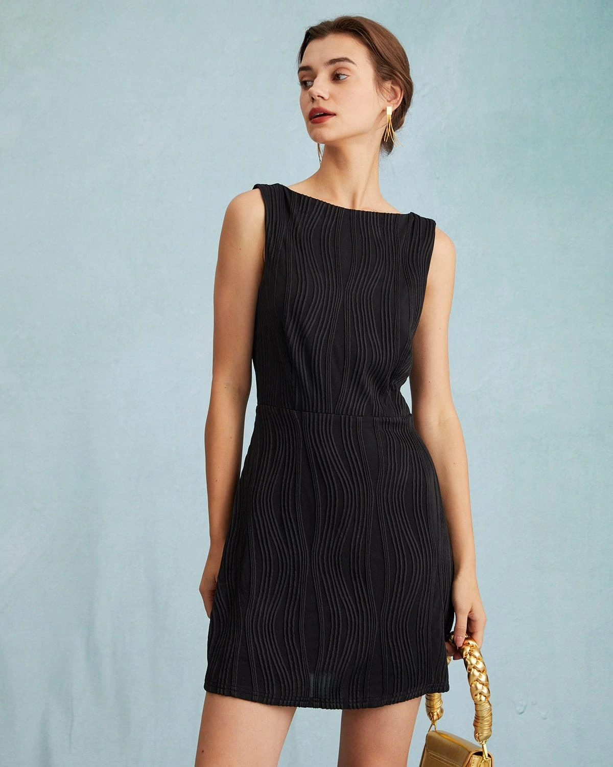 The Solid Water Ripple Textured Sleeveless Mini Dress 3 The Solid Water Ripple Textured Sleeveless Mini Dress - Image 3