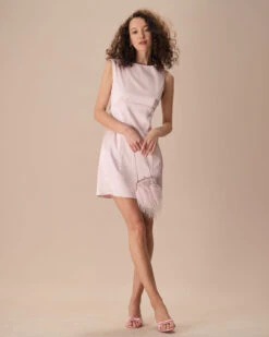 The Pink Boat Neck Bowknot Satin Mini Dress 6 The Pink Boat Neck Bowknot Satin Mini Dress -Outlet Dress Mix Up Store the boat neck bowknot back mini dress dresses fajeag