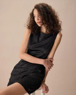 The Black Boat Neck Bowknot Satin Mini Dress -Outlet Dress Mix Up Store the boat neck bowknot back mini dress dresses ue9aem