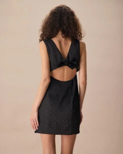 The Black Boat Neck Bowknot Satin Mini Dress -Outlet Dress Mix Up Store the boat neck bowknot back mini dress dresses uichxp